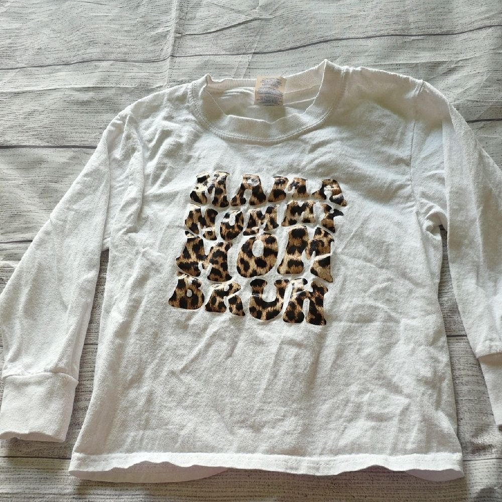 Port and Company Kids' White Long Sleeve Tee with Leopard Print